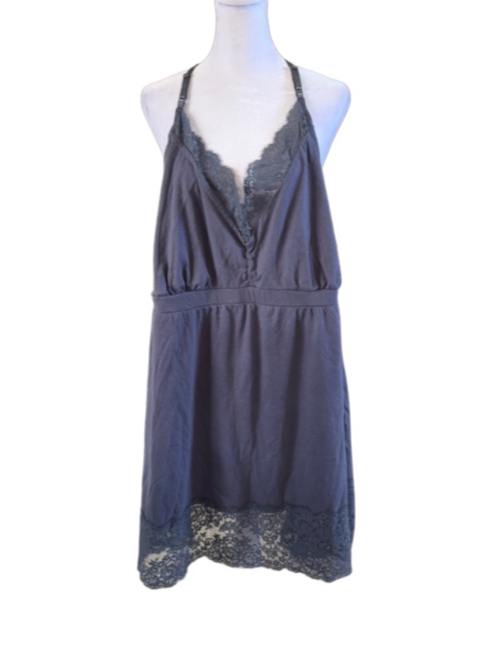 Cacique Charcoal Gray Lace-Trim Chemise